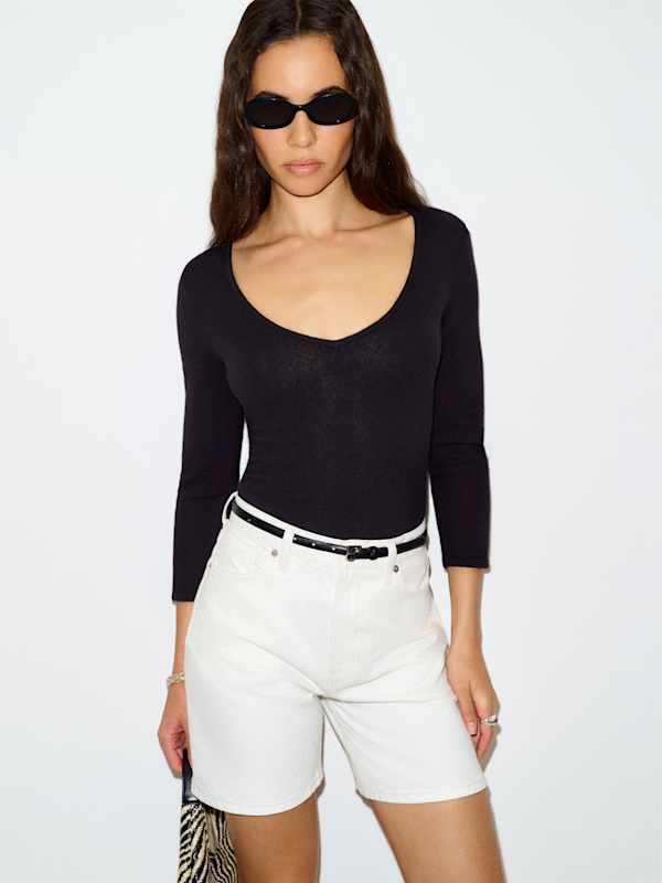 Pull col V en cachemire Roya - Noir