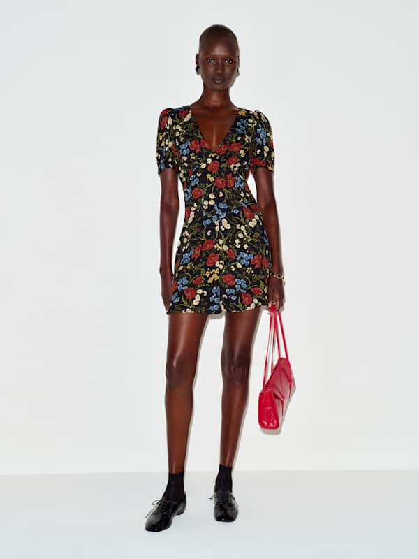 Robe courte Naira - Champ de coquelicots