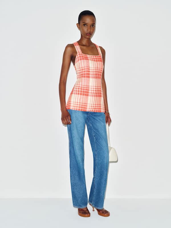 Kalita Linen Top - Guava Plaid