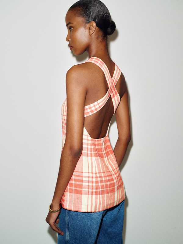 Kalita Linen Top - Guava Plaid