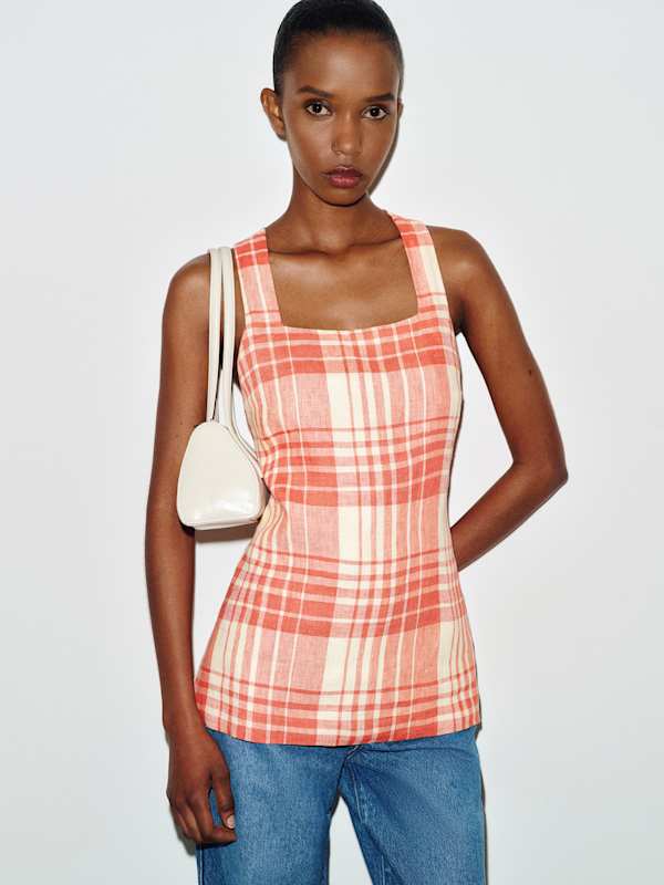 Kalita Linen Top - Guava Plaid