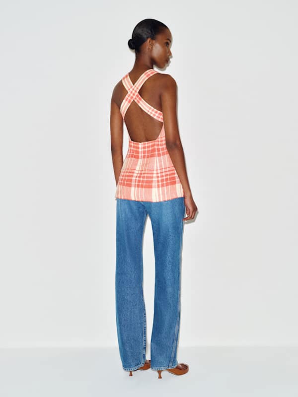 Kalita Linen Top - Guava Plaid