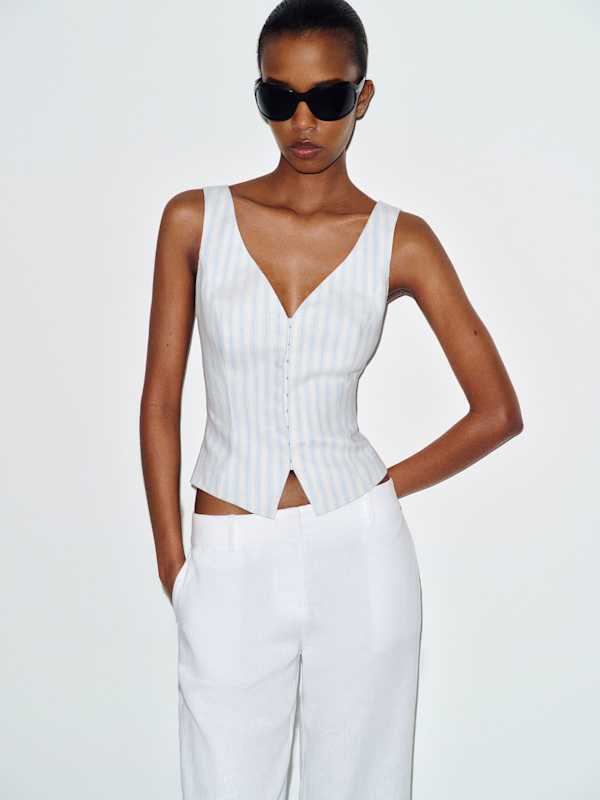 Indie Linen Top - Swan Stripe