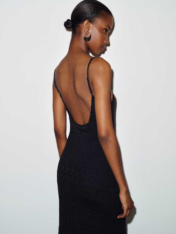 River Cotton Crochet Sweater Dress - Black