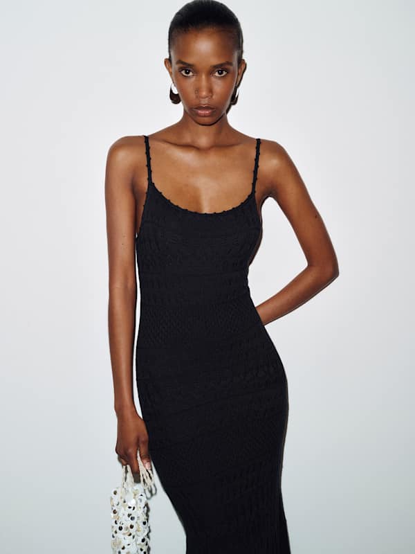 River Cotton Crochet Sweater Dress - Black