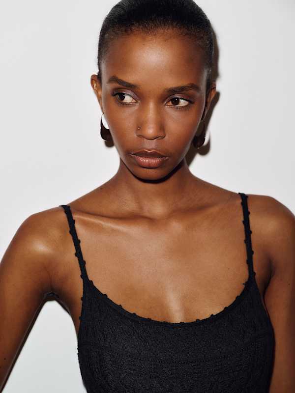 River Cotton Crochet Sweater Dress - Black