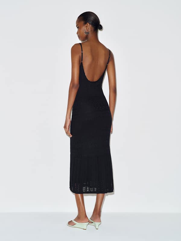 River Cotton Crochet Sweater Dress - Black