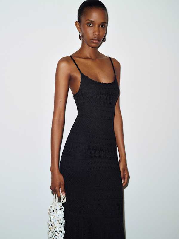 River Cotton Crochet Sweater Dress - Black
