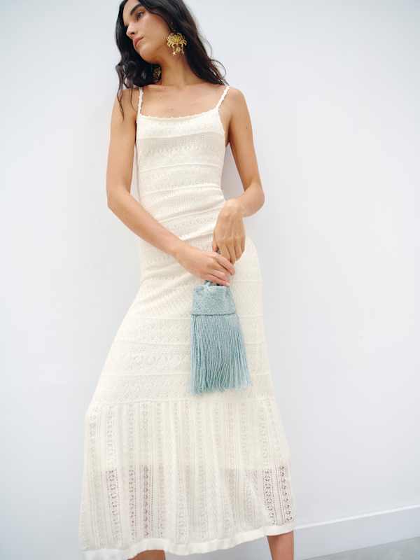 River Cotton Crochet Sweater Dress - Fior Di Latte