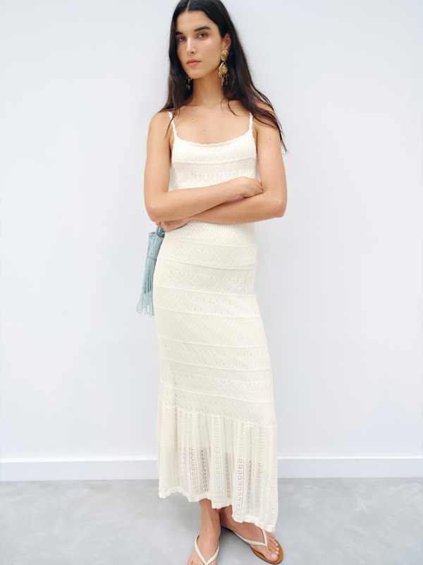 River Cotton Crochet Sweater Dress - Fior Di Latte