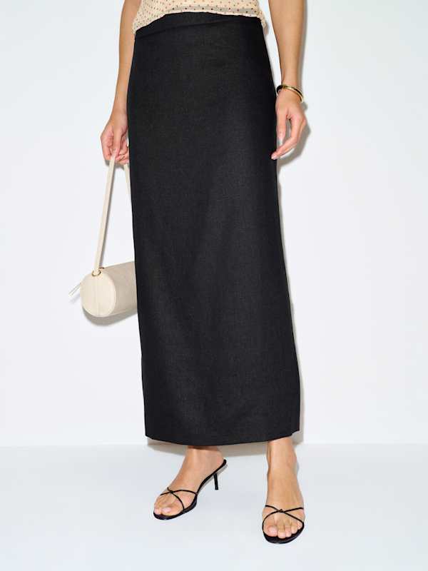 Petites Lydia Linen Skirt - Black