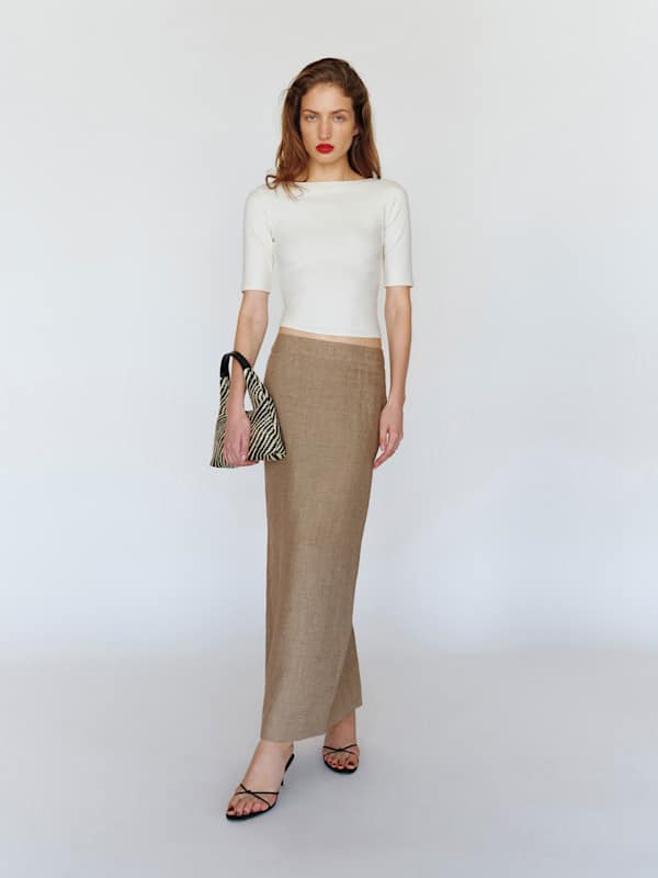 Petites Lydia Linen Skirt - Dark Oatmeal