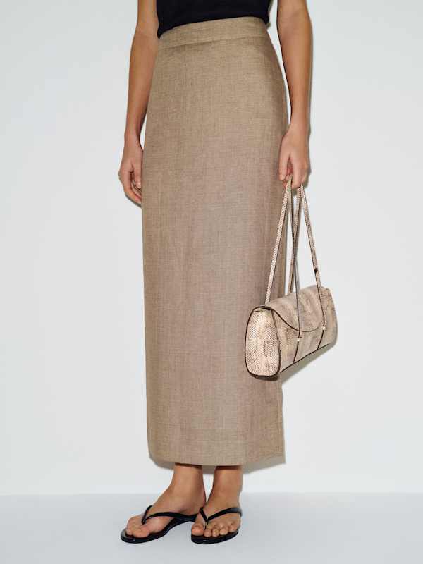 Petites Lydia Linen Skirt - Dark Oatmeal