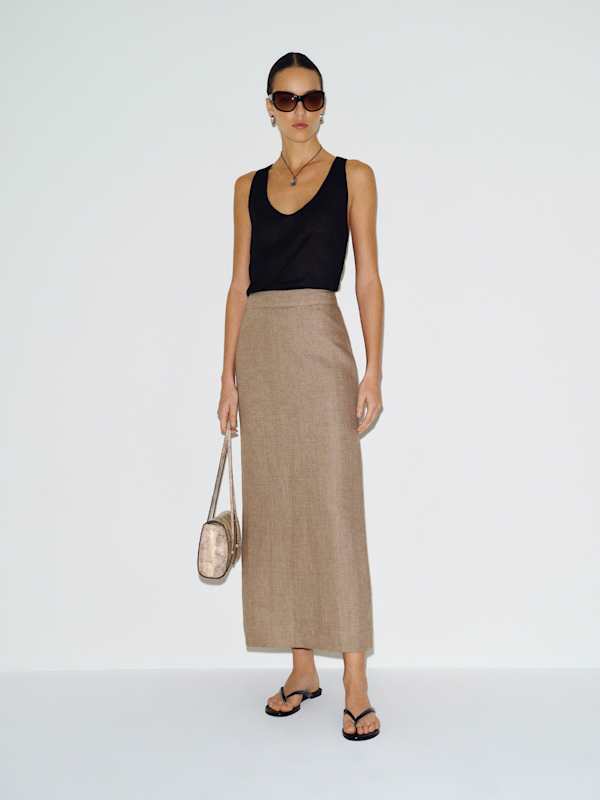 Petites Lydia Linen Skirt - Dark Oatmeal