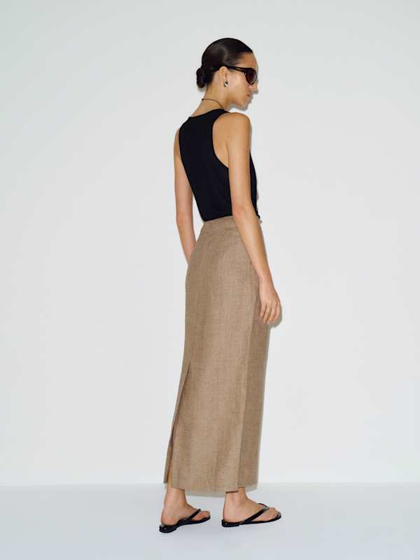Petites Lydia Linen Skirt - Dark Oatmeal