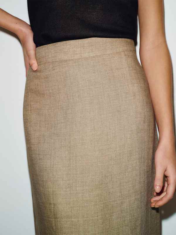 Petites Lydia Linen Skirt - Dark Oatmeal