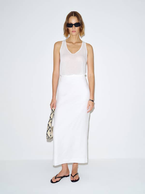 Petites Lydia Linen Skirt - White