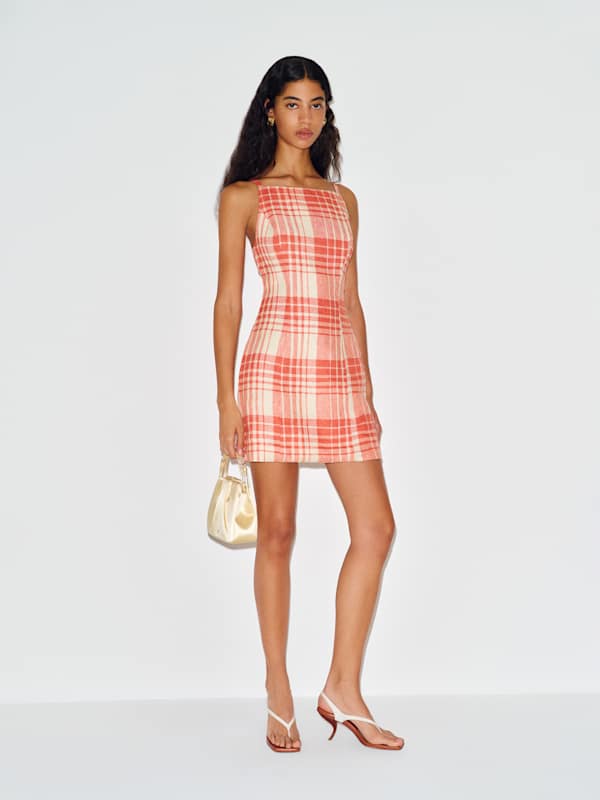 Mora Linen Dress - Guava Plaid