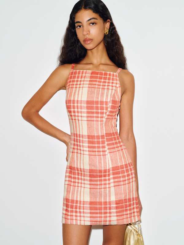 Mora Linen Dress - Guava Plaid