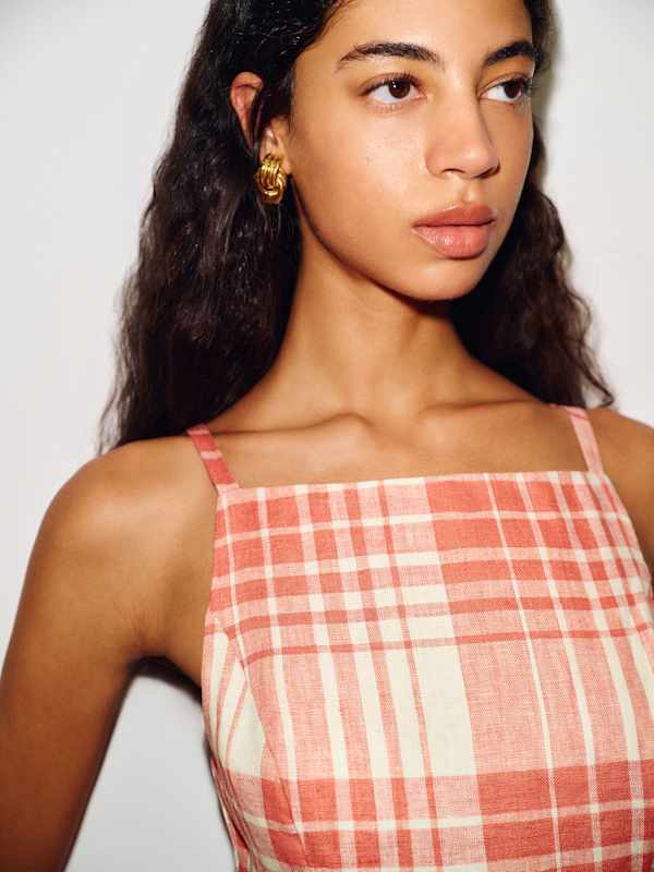 Mora Linen Dress - Guava Plaid