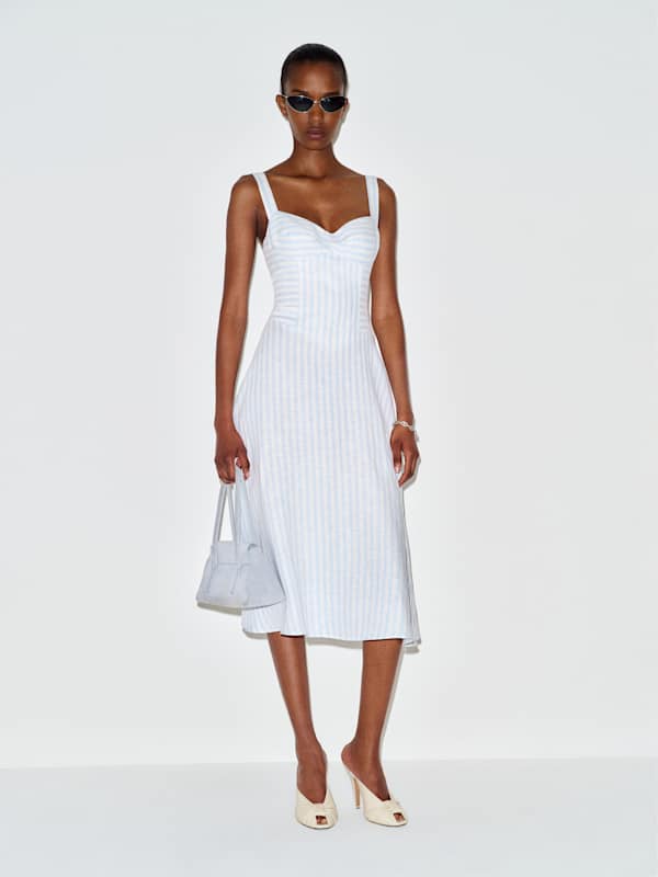 Susina Linen Dress - Swan Stripe