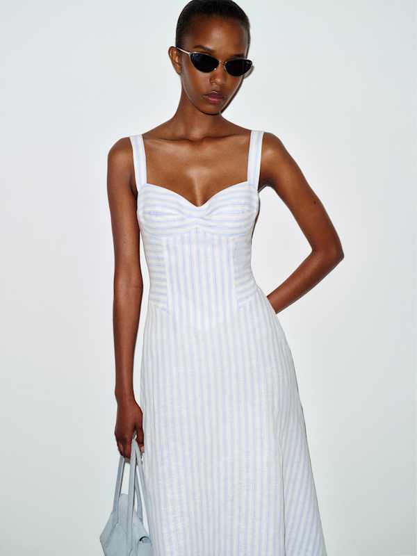 Susina Linen Dress - Swan Stripe
