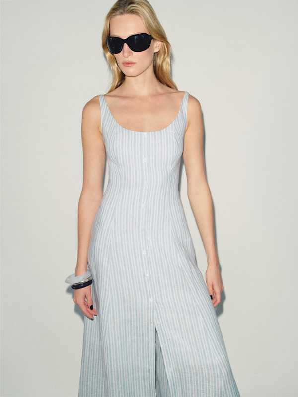 Fraise Linen Dress - Calamari Stripe