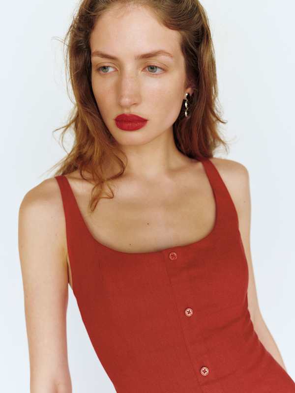 Fraise Linen Dress - Lipstick