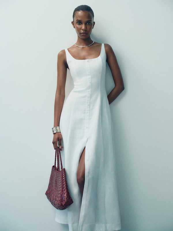 Fraise Linen Dress - White