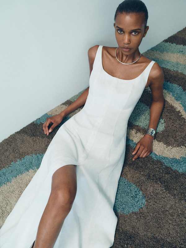 Fraise Linen Dress - White