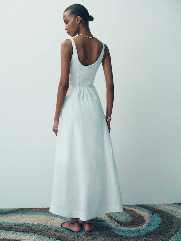 Fraise Linen Dress - White