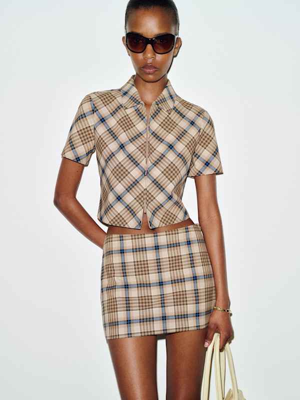 Kimmy Two Piece - Brown Blue Check