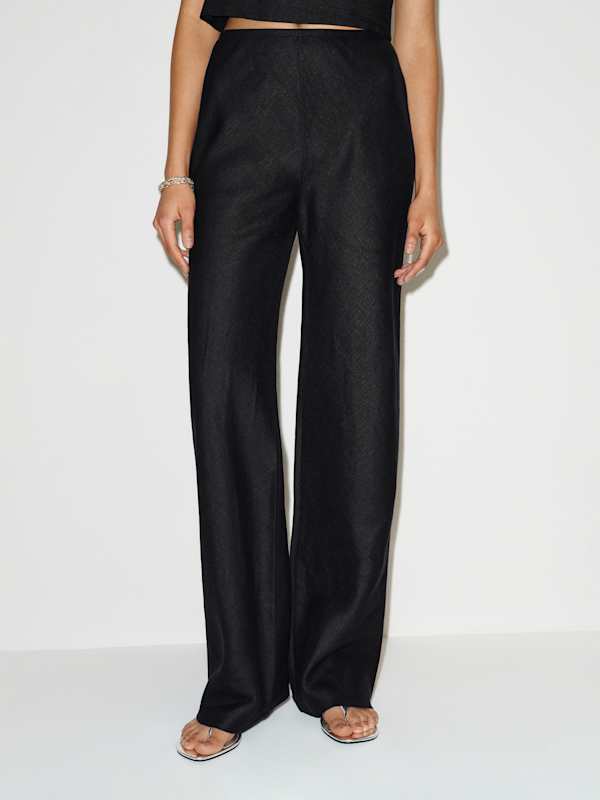 Petites Gale Linen Mid Rise Pant - Black