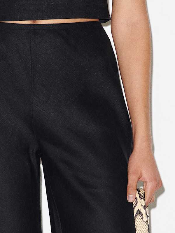 Petites Gale Linen Mid Rise Pant - Black