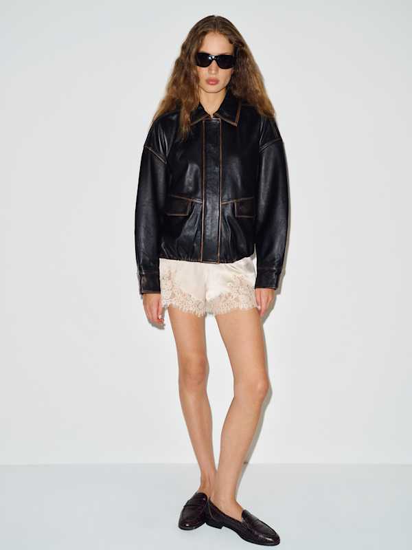 Veda Taelor Bomber Jacket - Black Distressed Leather