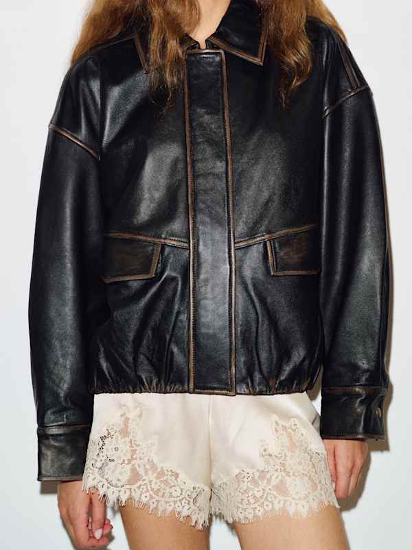 Veda Taelor Bomber Jacket - Black Distressed Leather
