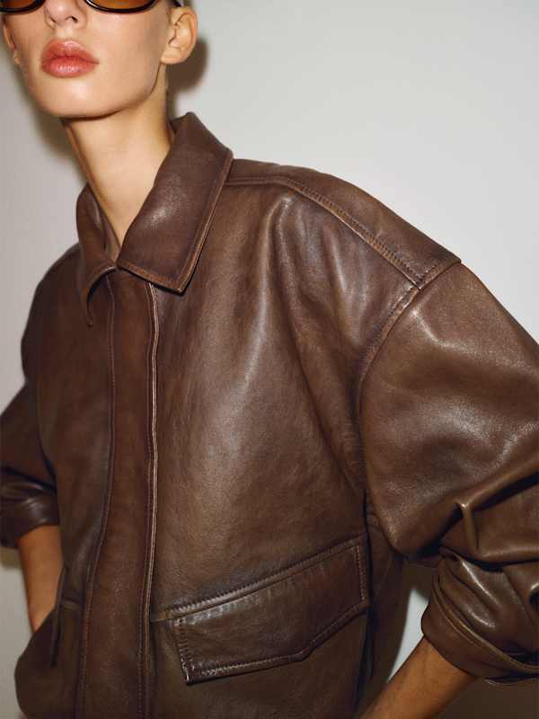 Veda Taelor Bomber Jacket - Cafe Distressed Leather