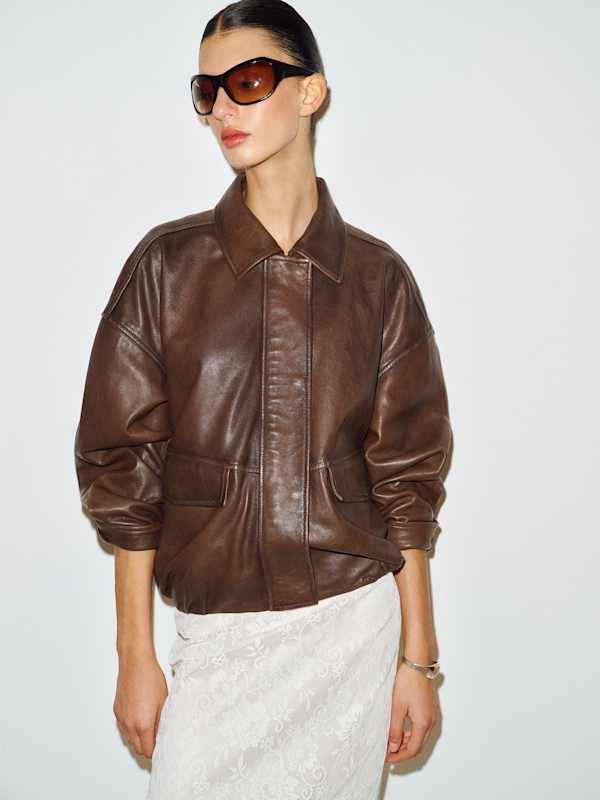 Veda Taelor Bomber Jacket - Cafe Distressed Leather