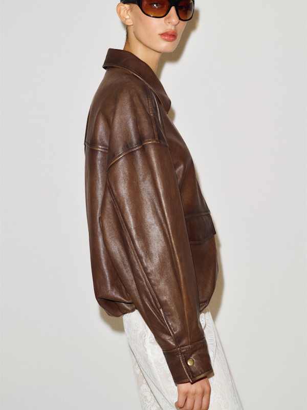 Veda Taelor Bomber Jacket - Cafe Distressed Leather