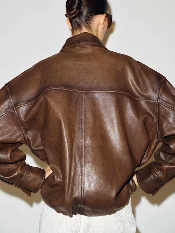 Veda Taelor Bomber Jacket - Cafe Distressed Leather