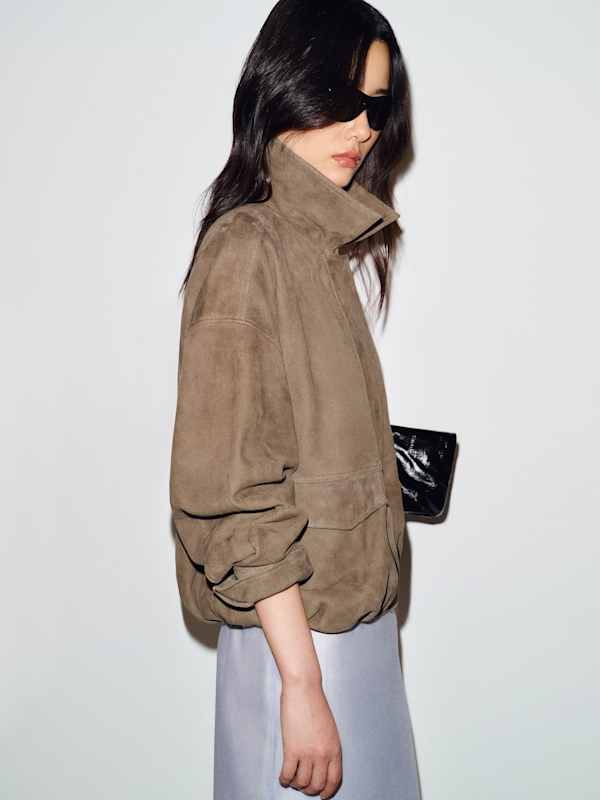 Veda Taelor Bomber Jacket - Mushroom Suede