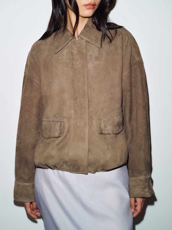 Veda Taelor Bomber Jacket - Mushroom Suede