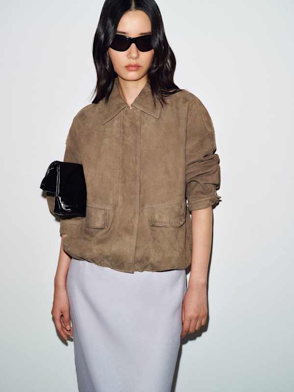 Veda Taelor Bomber Jacket - Mushroom Suede