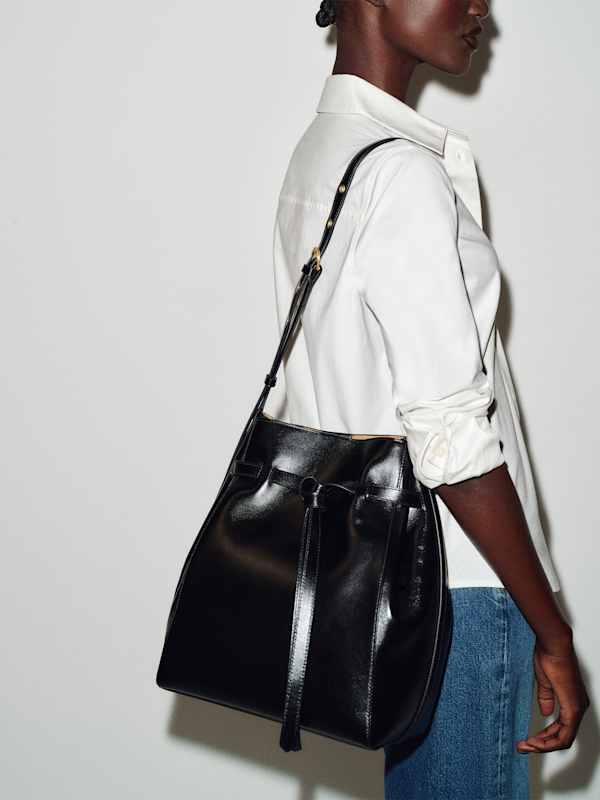 Beatrice Bucket Tote - Black Leather