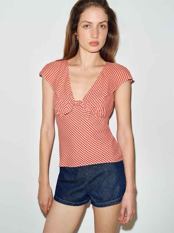 Reagan Top - Strawberry Check
