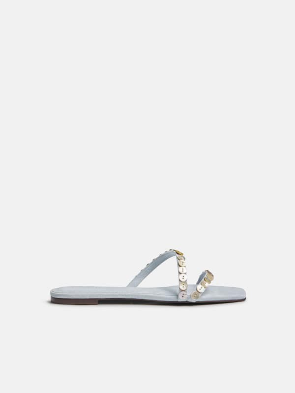 Shoshana Flat Sandal - Mist Suede Shell Buttons
