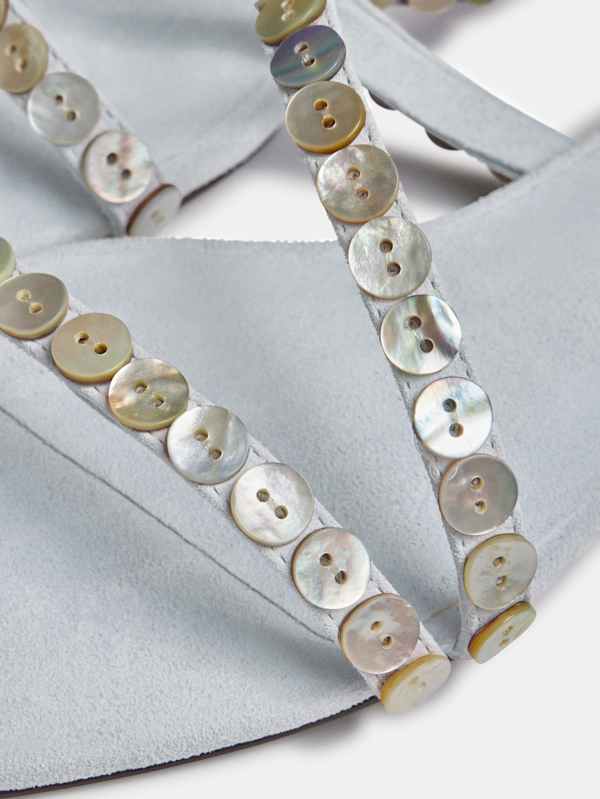 Shoshana Flat Sandal - Mist Suede Shell Buttons