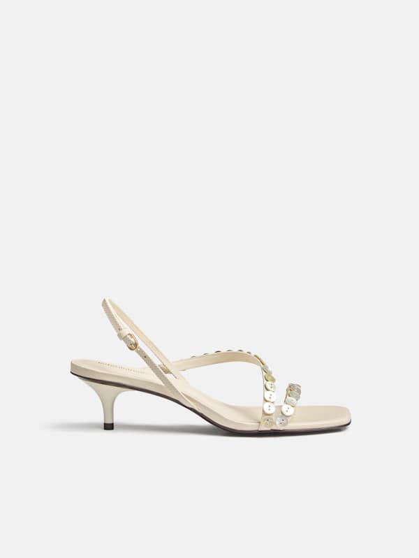 Shoshana Heeled Sandal - Almond Leather Shell Buttons