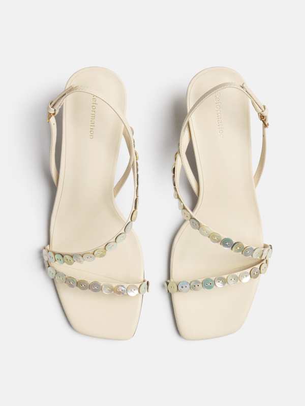 Shoshana Heeled Sandal - Almond Leather Shell Buttons