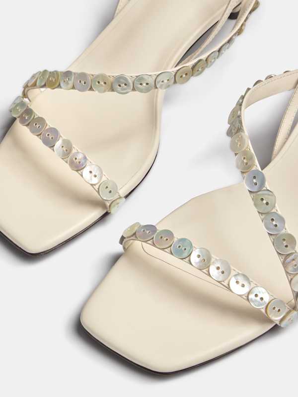 Shoshana Heeled Sandal - Almond Leather Shell Buttons